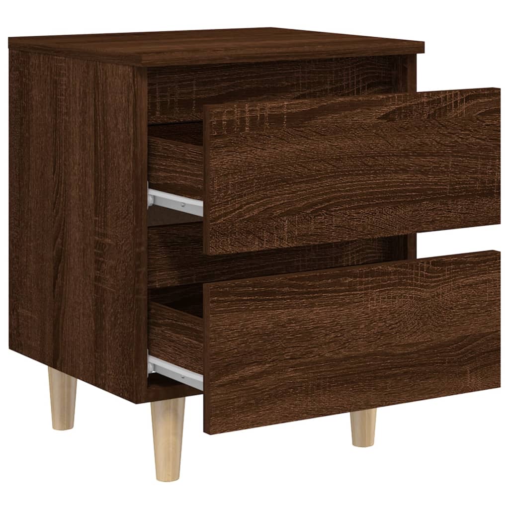 Bed Cabinet with Solid Wood Legs Brown Oak 40x35x50 cm