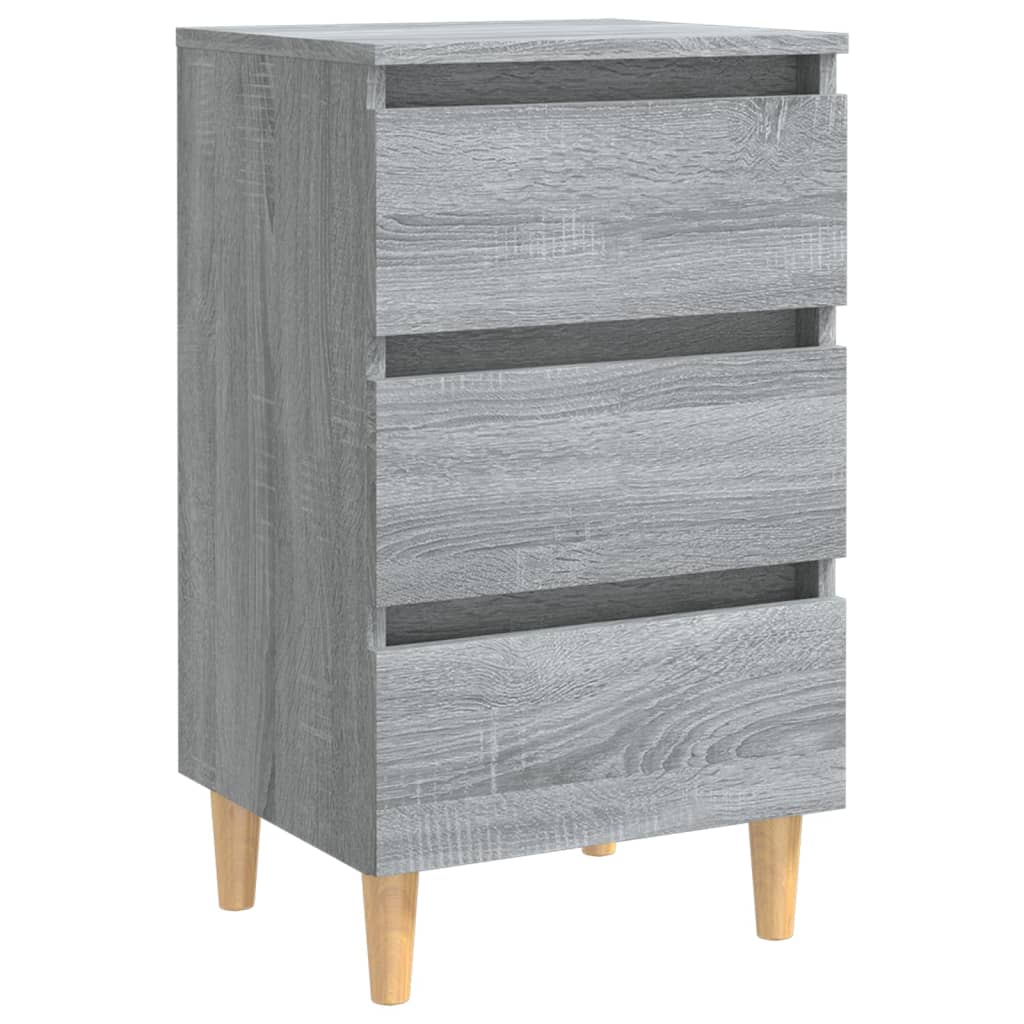 Bed Cabinet with Solid Wood Legs Grey Sonoma 40x35x69 cm