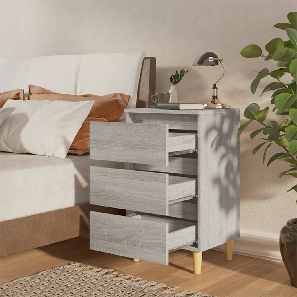 Bed Cabinet with Solid Wood Legs Grey Sonoma 40x35x69 cm