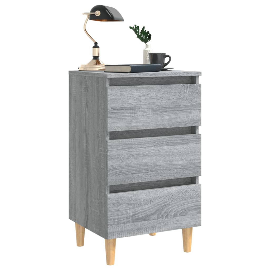 Bed Cabinet with Solid Wood Legs Grey Sonoma 40x35x69 cm