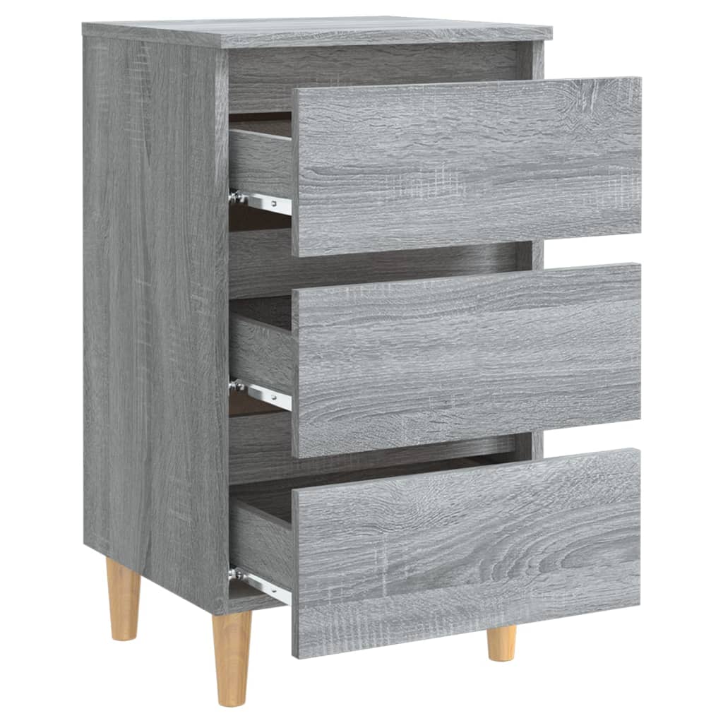 Bed Cabinet with Solid Wood Legs Grey Sonoma 40x35x69 cm