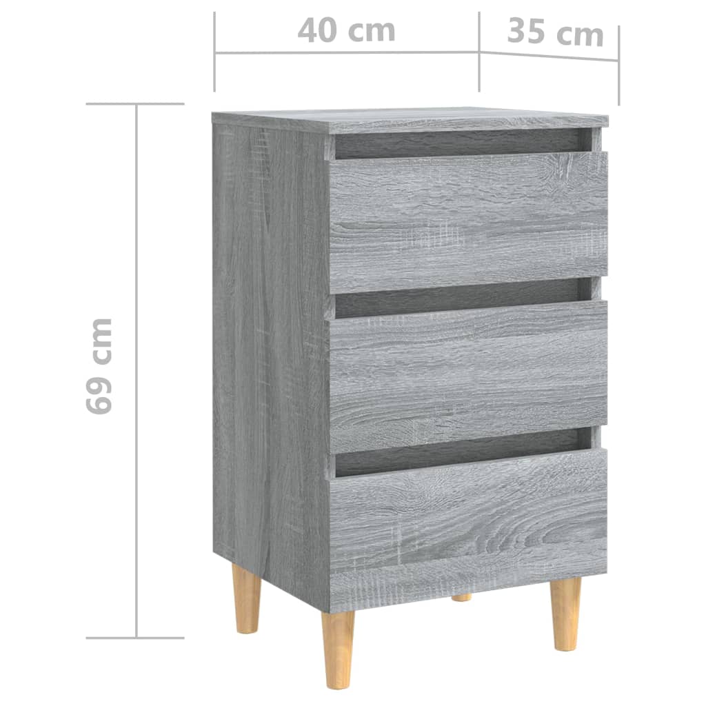 Bed Cabinet with Solid Wood Legs Grey Sonoma 40x35x69 cm