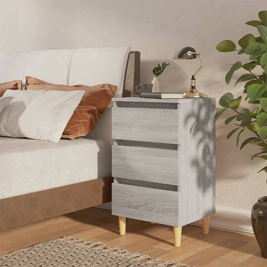 Bed Cabinet with Solid Wood Legs Grey Sonoma 40x35x69 cm