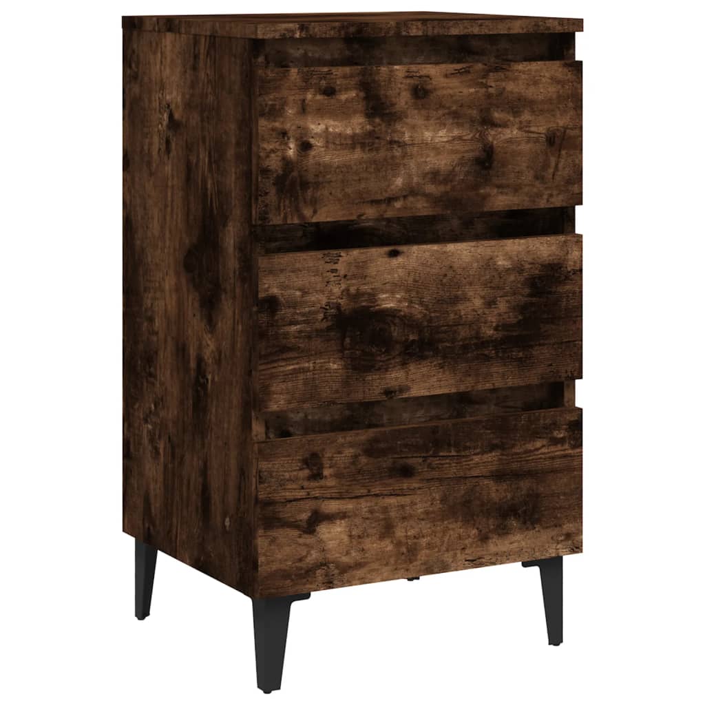 Bed Cabinet with Metal Legs Smoked Oak 40x35x69 cm