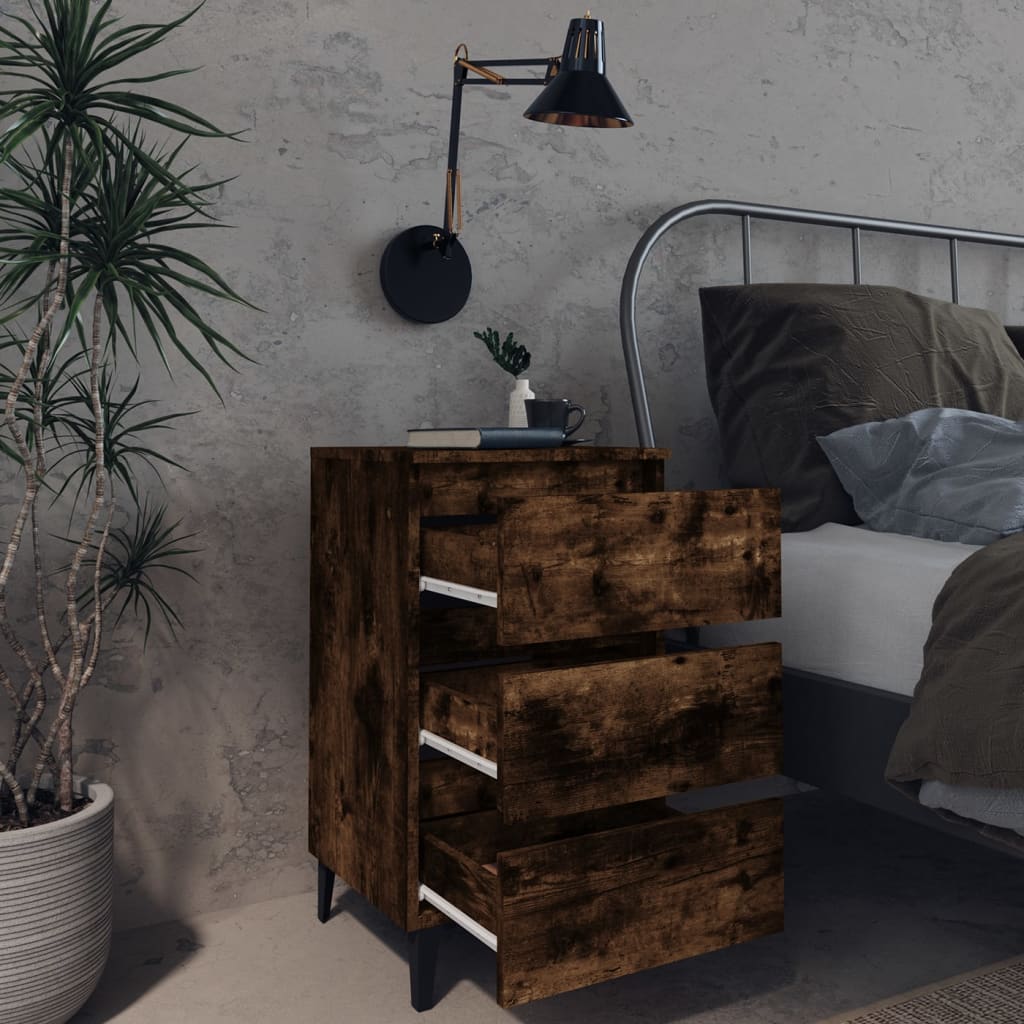 Bed Cabinet with Metal Legs Smoked Oak 40x35x69 cm