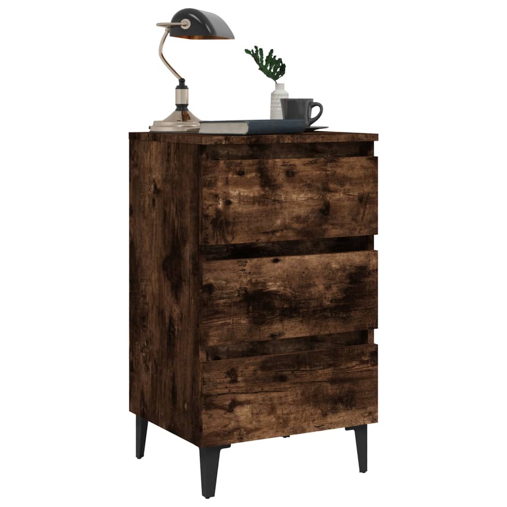 Bed Cabinet with Metal Legs Smoked Oak 40x35x69 cm