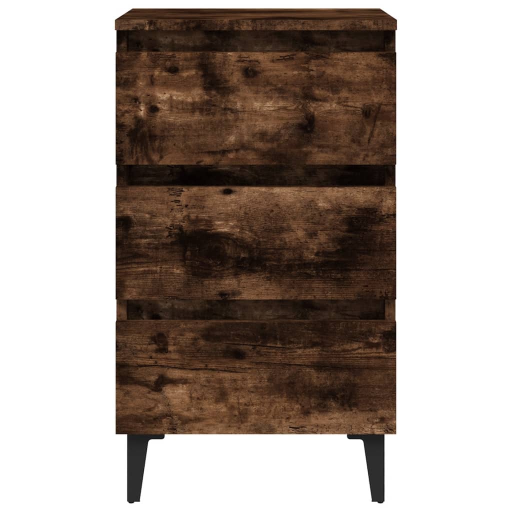 Bed Cabinet with Metal Legs Smoked Oak 40x35x69 cm