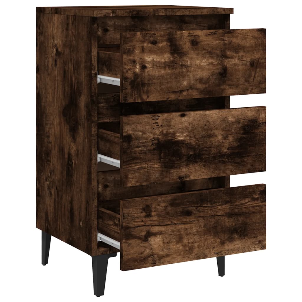 Bed Cabinet with Metal Legs Smoked Oak 40x35x69 cm