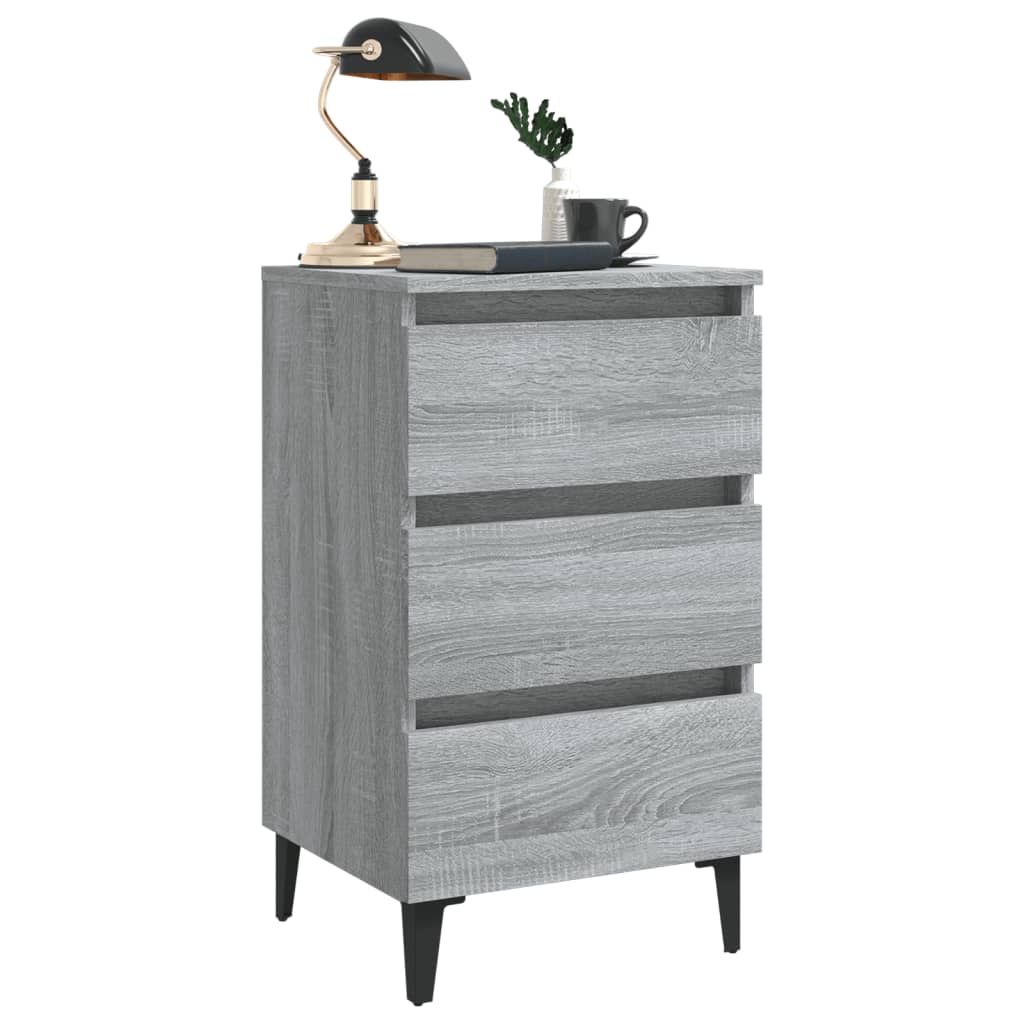 Bed Cabinet with Metal Legs Grey Sonoma 40x35x69 cm