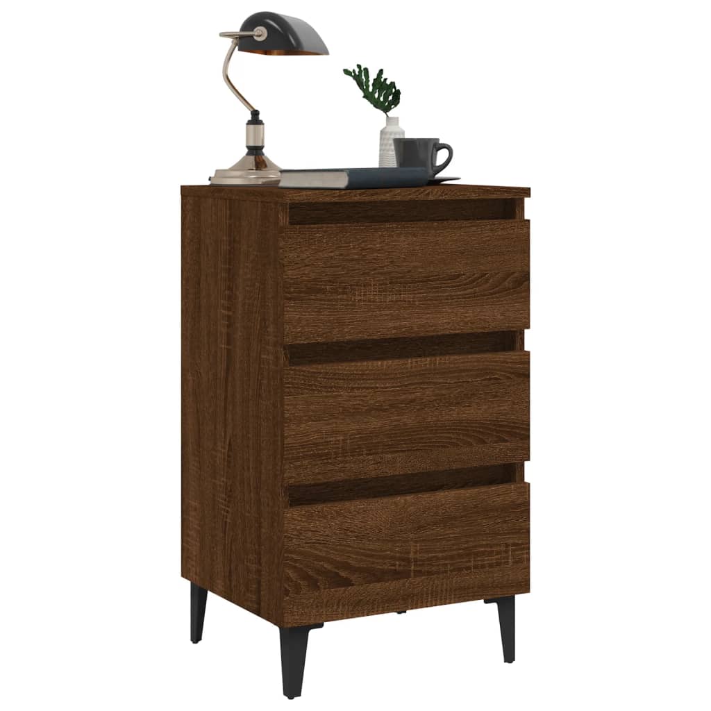 Bed Cabinet with Metal Legs Brown Oak 40x35x69 cm