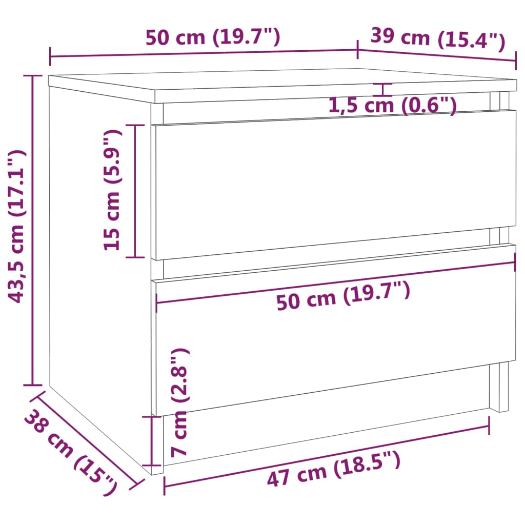 Bed Cabinet Grey Sonoma 50x39x43.5 cm Engineered Wood