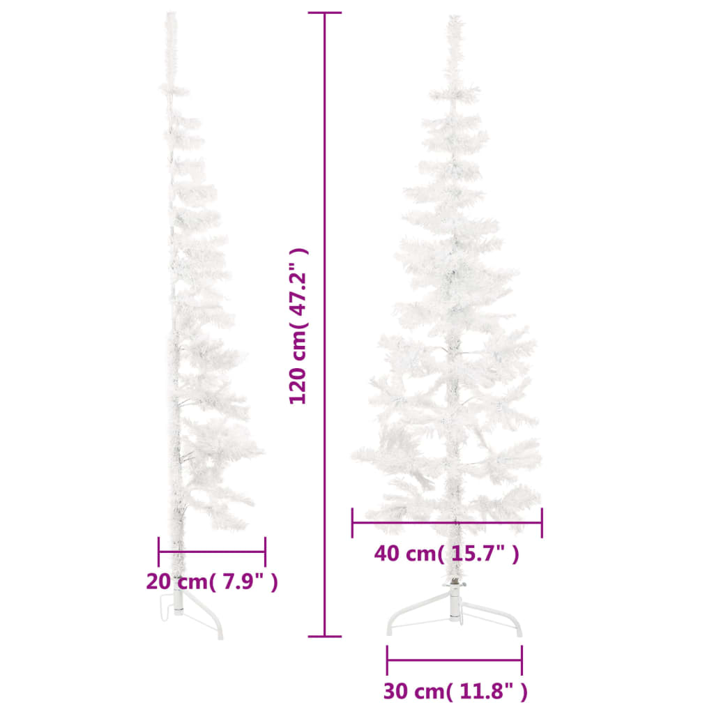 Slim Artificial Half Christmas Tree with Stand White 120 cm