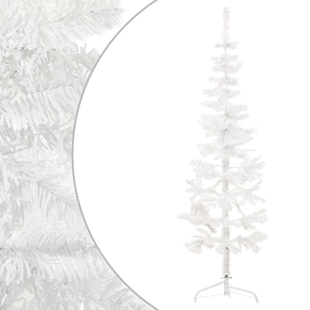 Slim Artificial Half Christmas Tree with Stand White 150 cm