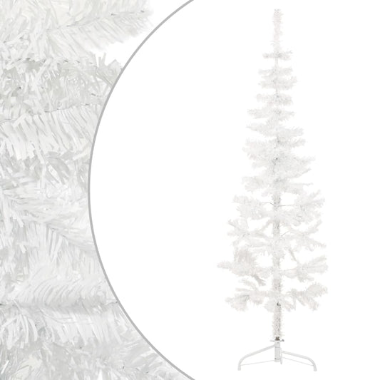 Slim Artificial Half Christmas Tree with Stand White 150 cm