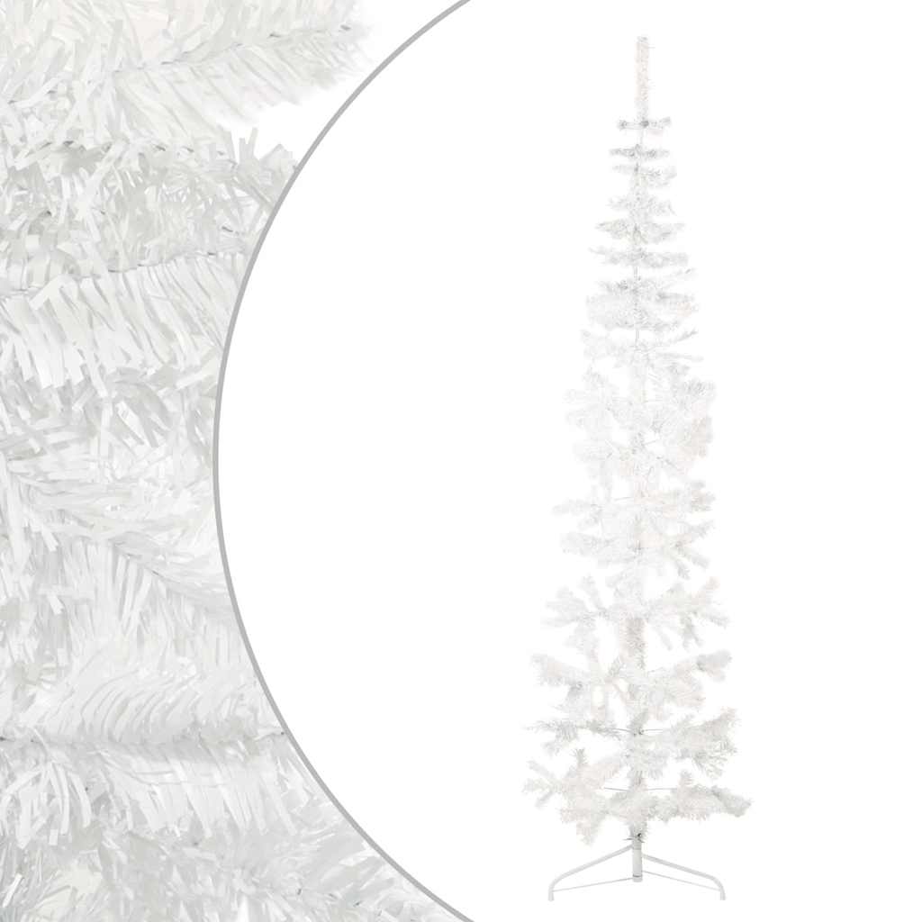 Slim Artificial Half Christmas Tree with Stand White 210 cm