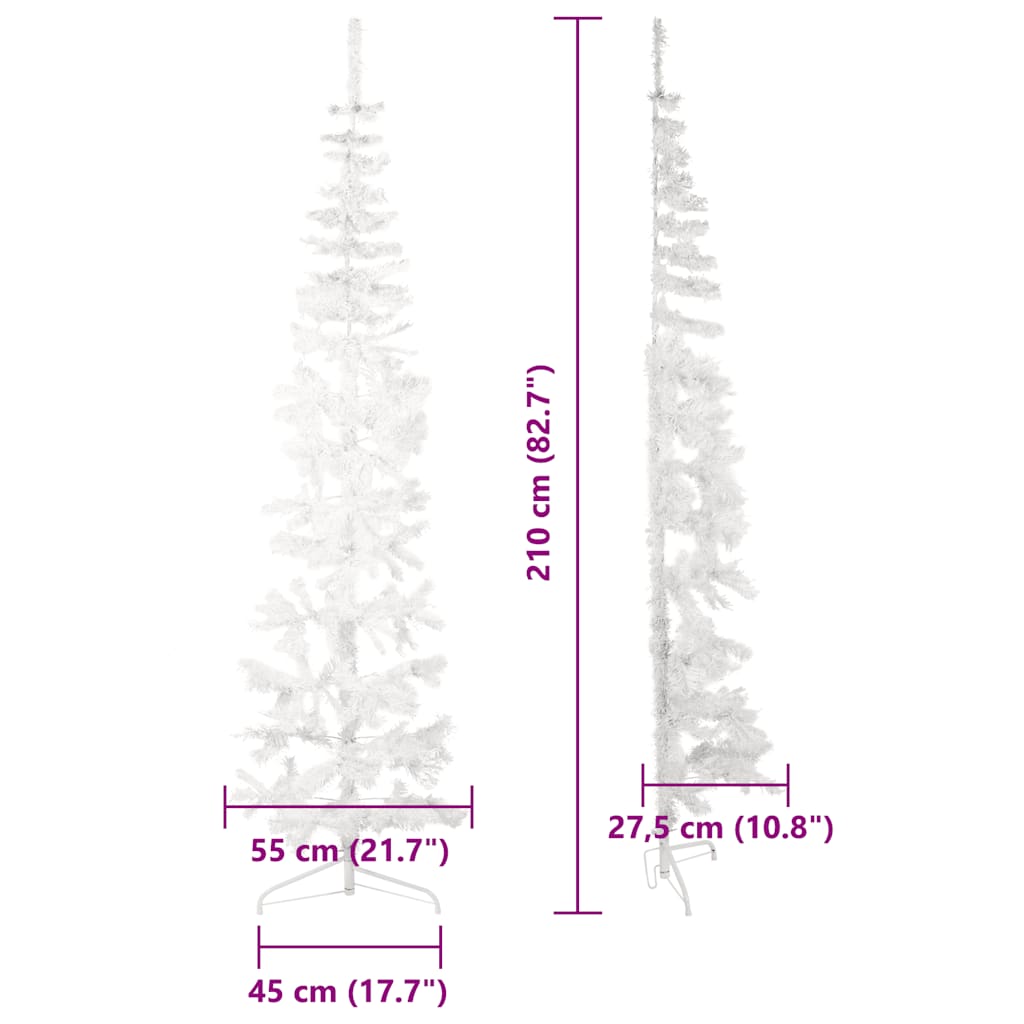 Slim Artificial Half Christmas Tree with Stand White 210 cm