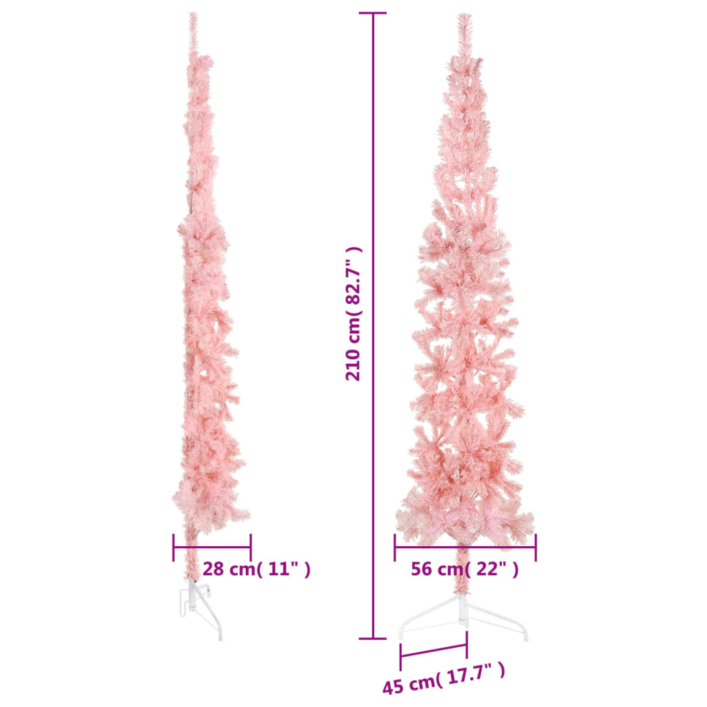 Slim Artificial Half Christmas Tree with Stand Pink 210 cm