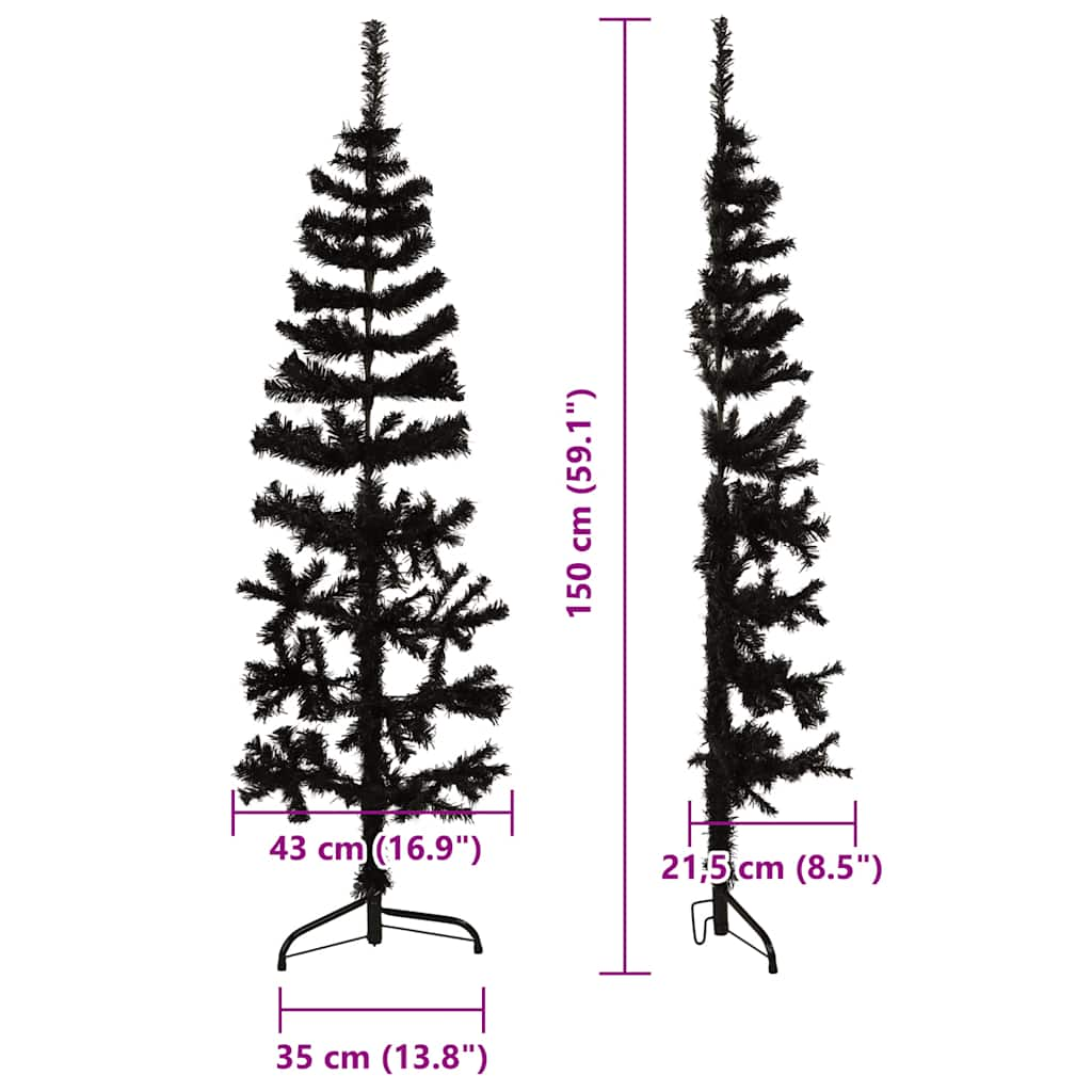 Slim Artificial Half Christmas Tree with Stand Black 150 cm