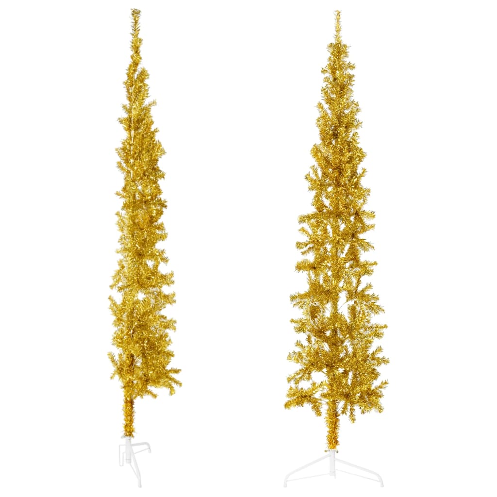 Slim Artificial Half Christmas Tree with Stand Gold 210 cm