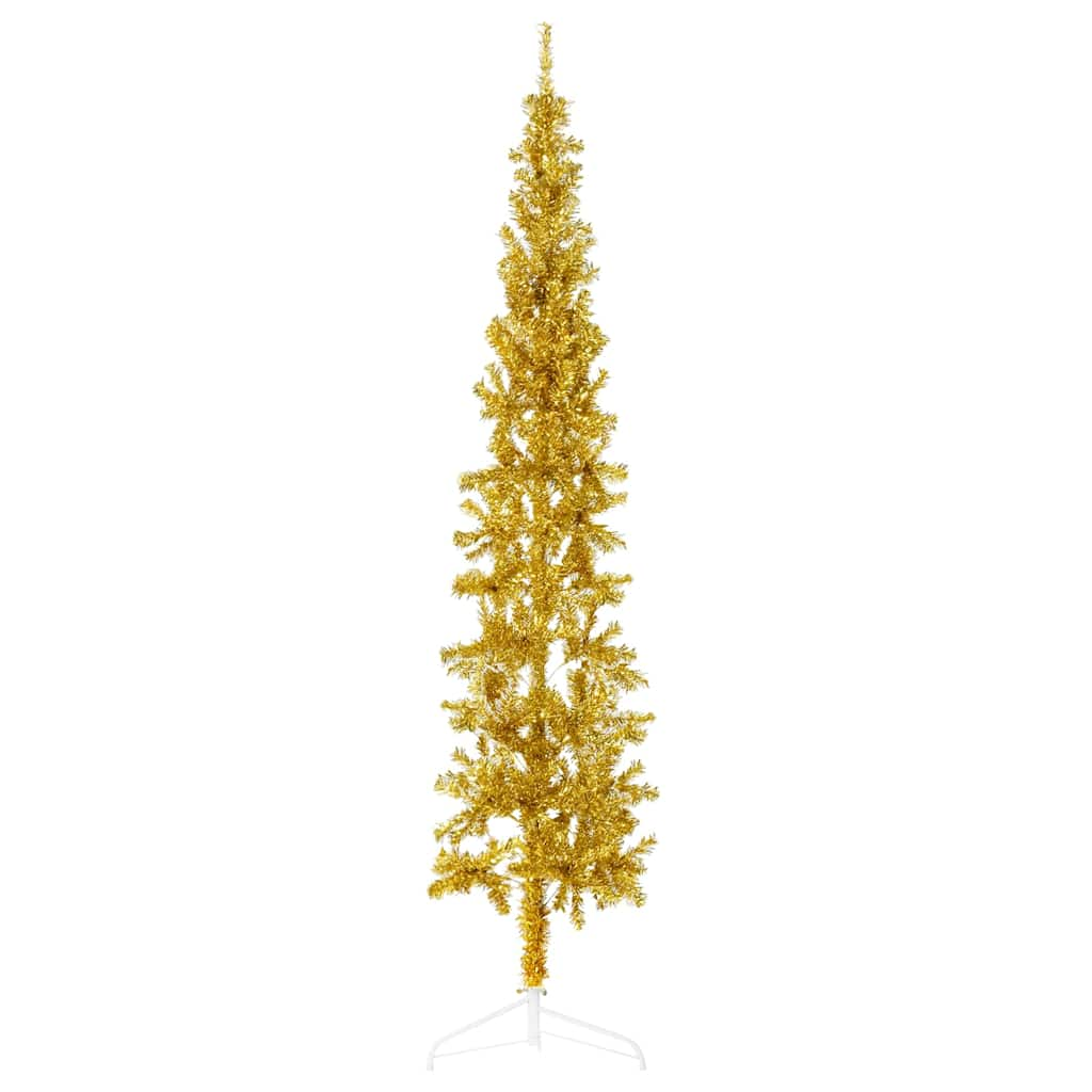 Slim Artificial Half Christmas Tree with Stand Gold 240 cm