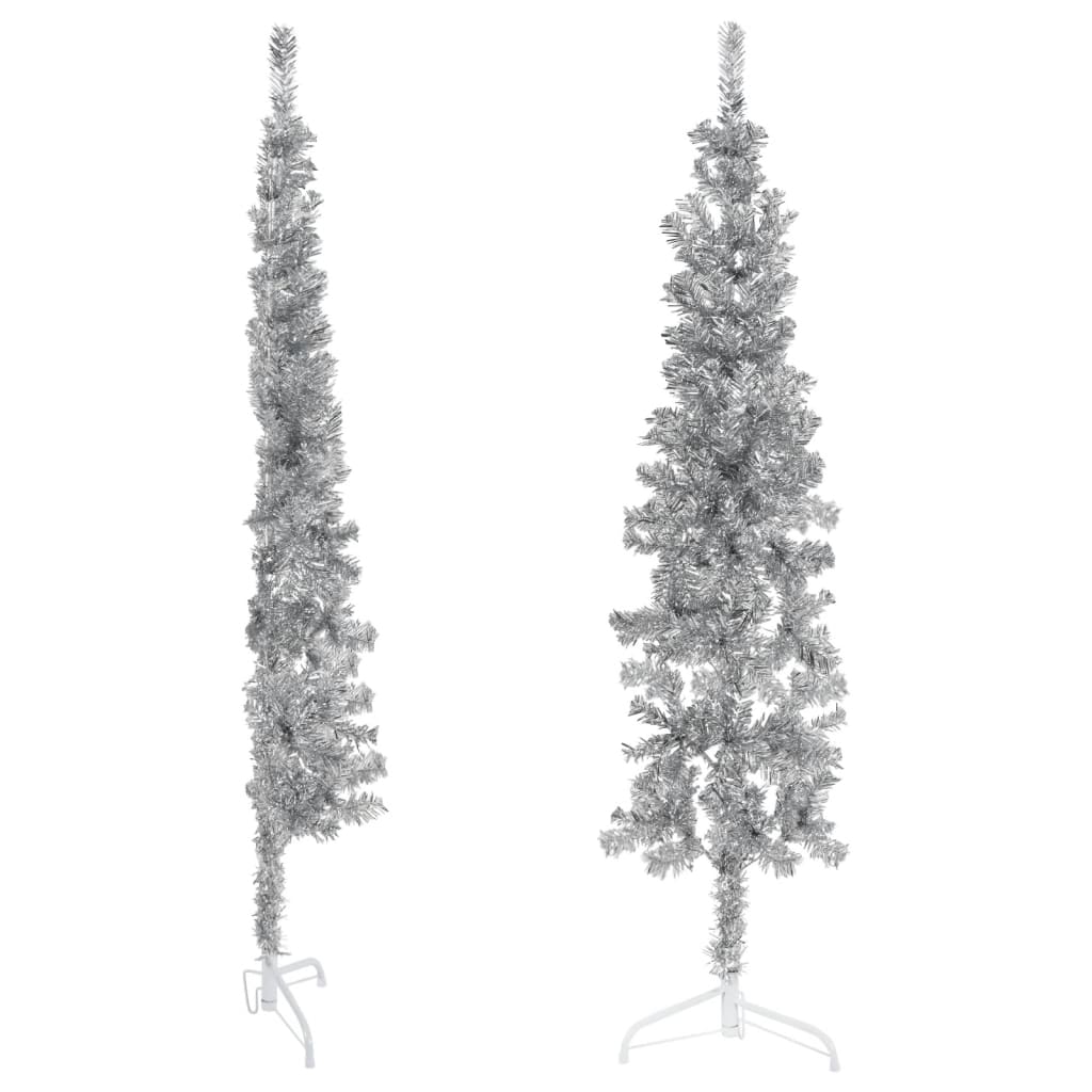 Slim Artificial Half Christmas Tree with Stand Silver 150 cm