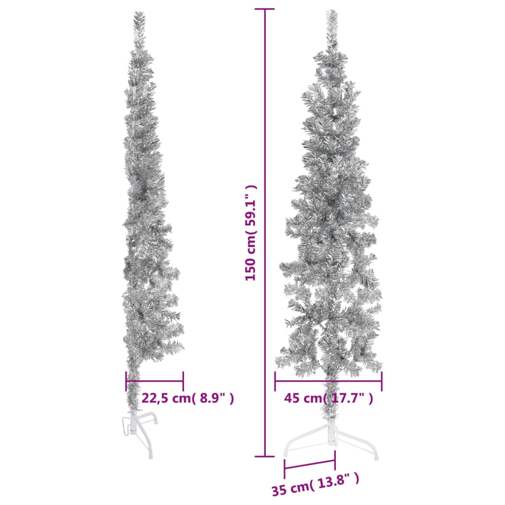 Slim Artificial Half Christmas Tree with Stand Silver 150 cm