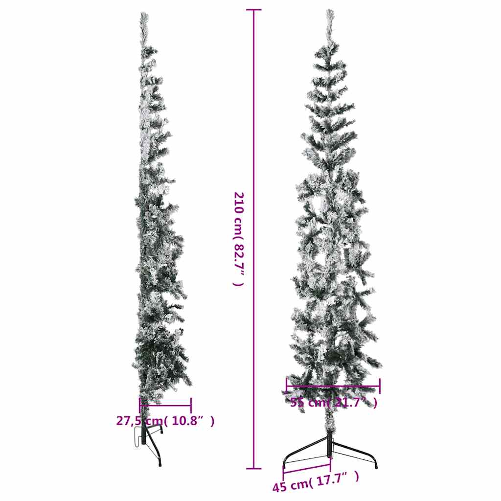 Slim Artificial Half Christmas Tree with Flocked Snow 210 cm