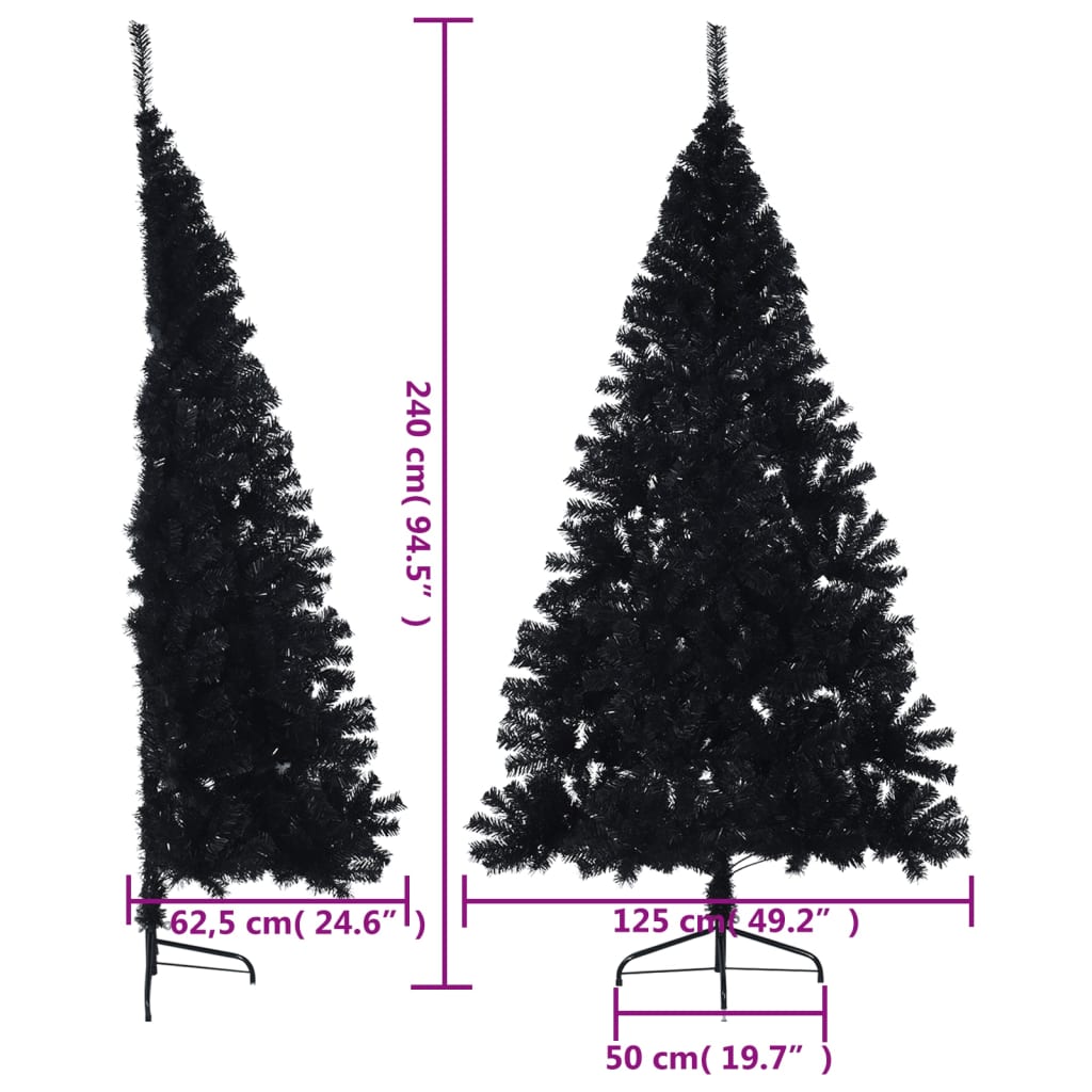 Artificial Half Christmas Tree with Stand Black 240 cm PVC