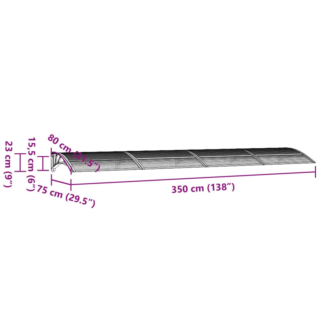 Door Canopy Black 350x75 cm Polycarbonate