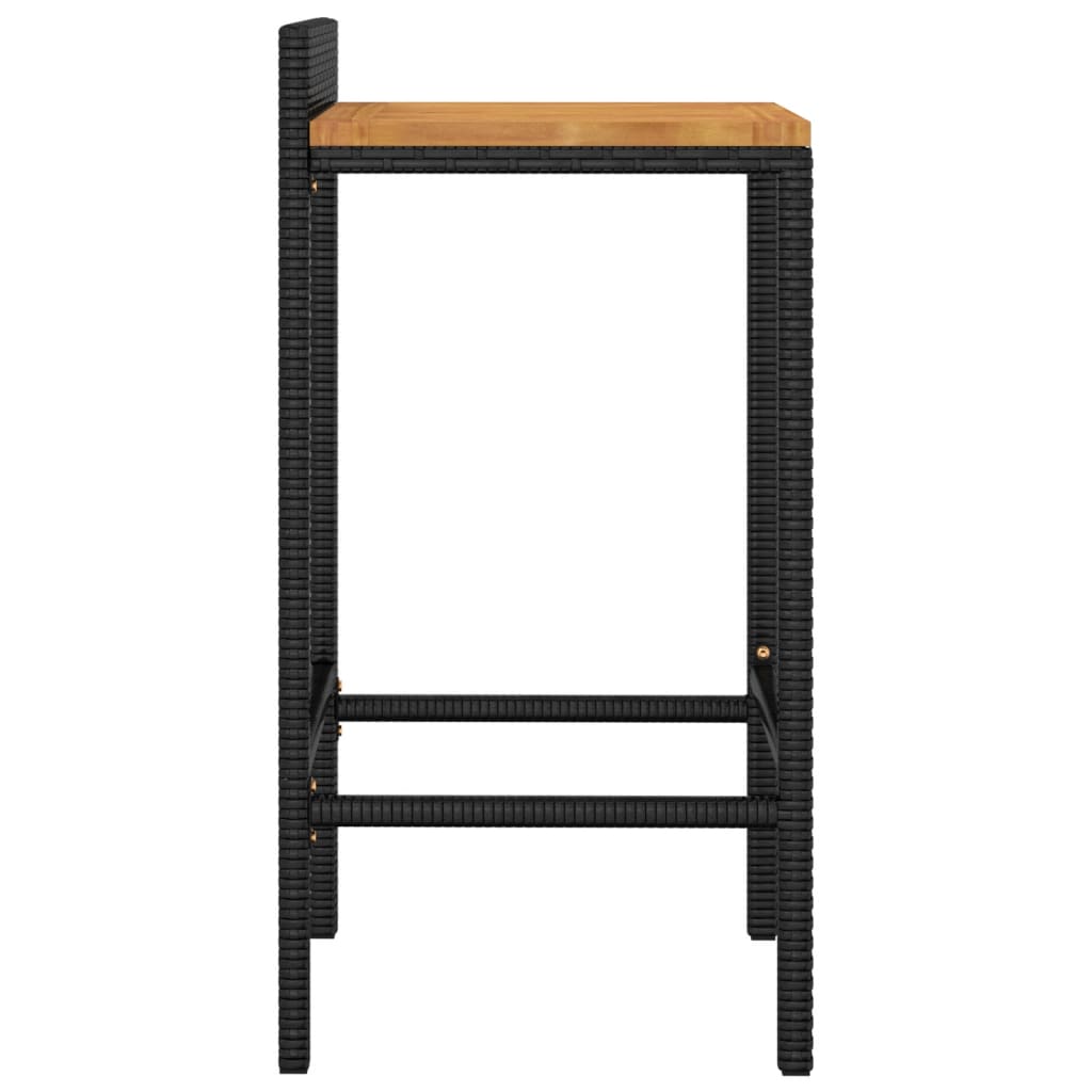 Bar Stools 2 pcs Black Poly Rattan and Solid Wood Acacia