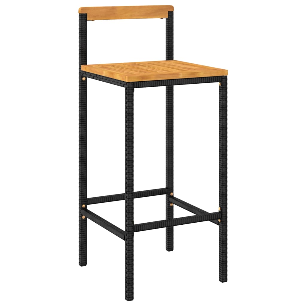 Bar Stools 2 pcs Black Poly Rattan and Solid Wood Acacia