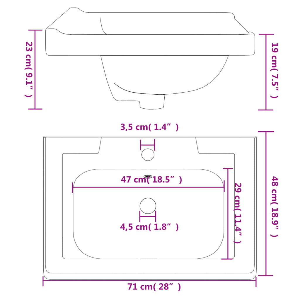 Bathroom Sink White 71x48x23 cm Rectangular Ceramic