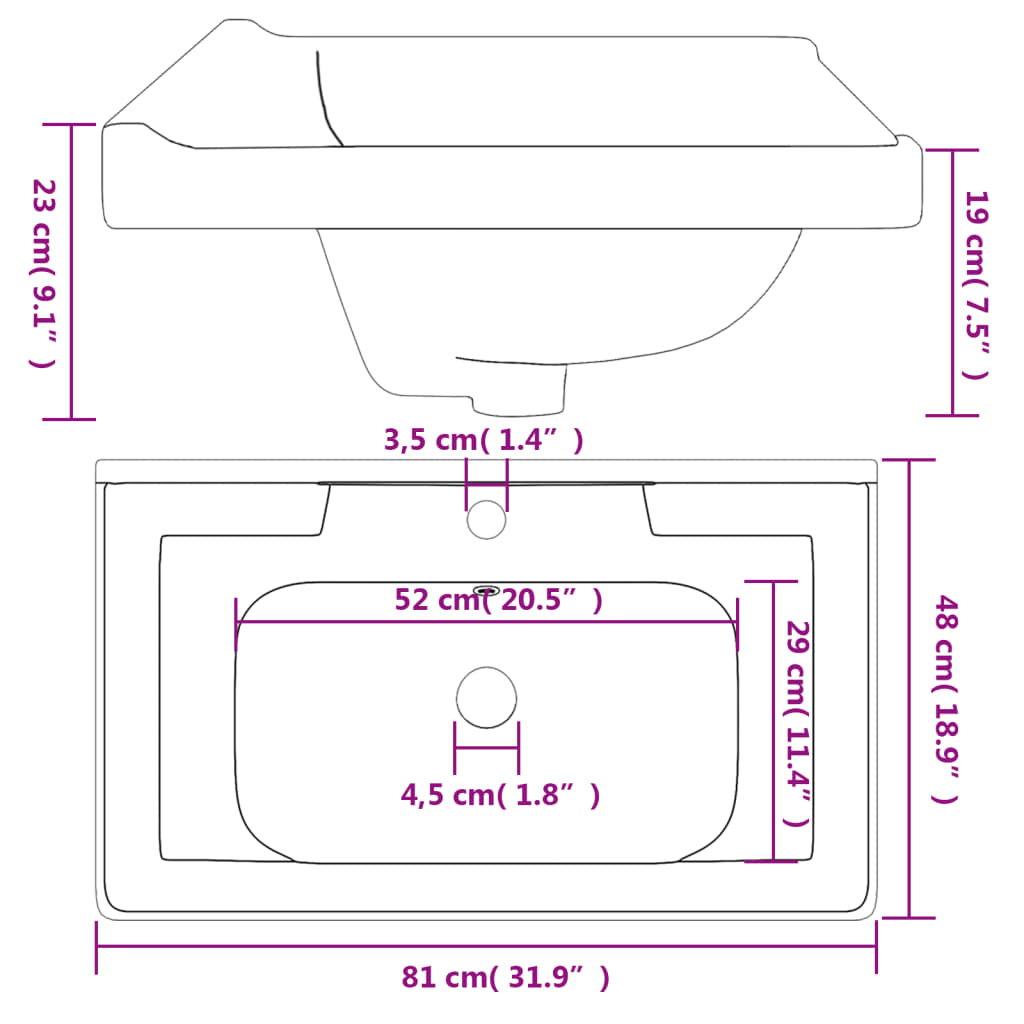 Bathroom Sink White 81x48x23 cm Rectangular Ceramic