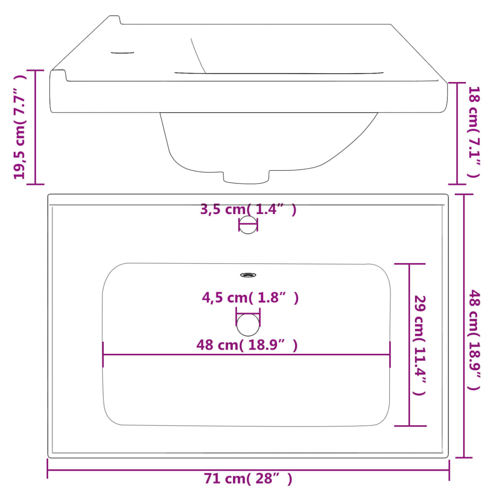 Bathroom Sink White 71x48x19.5 cm Rectangular Ceramic