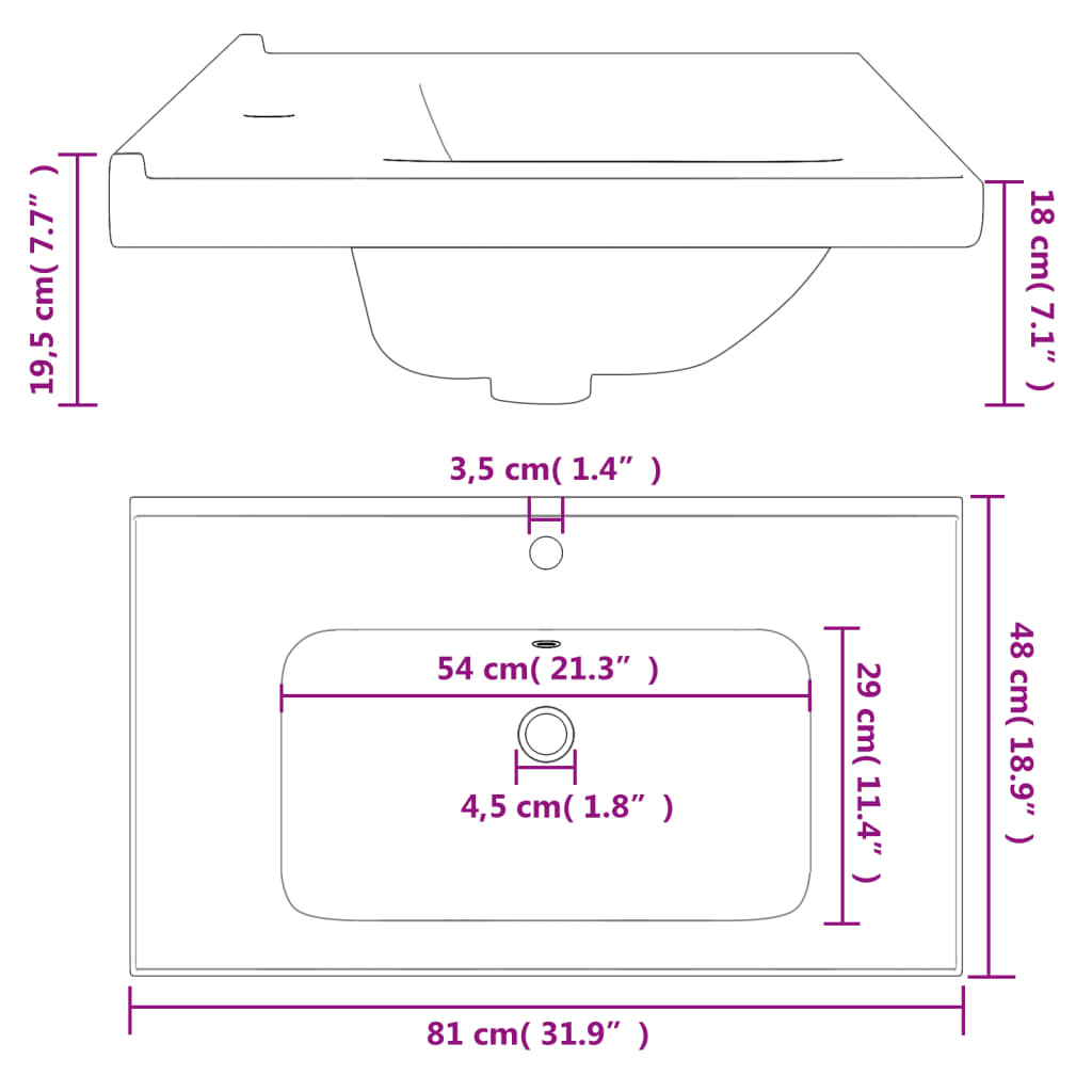 Bathroom Sink White 81x48x19.5 cm Rectangular Ceramic