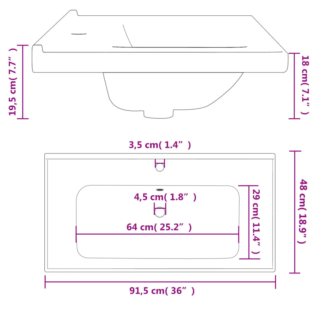 Bathroom Sink White 91.5x48x19.5 cm Rectangular Ceramic