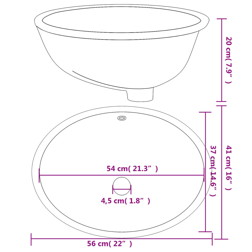 Bathroom Sink White 56x41x20 cm Oval Ceramic