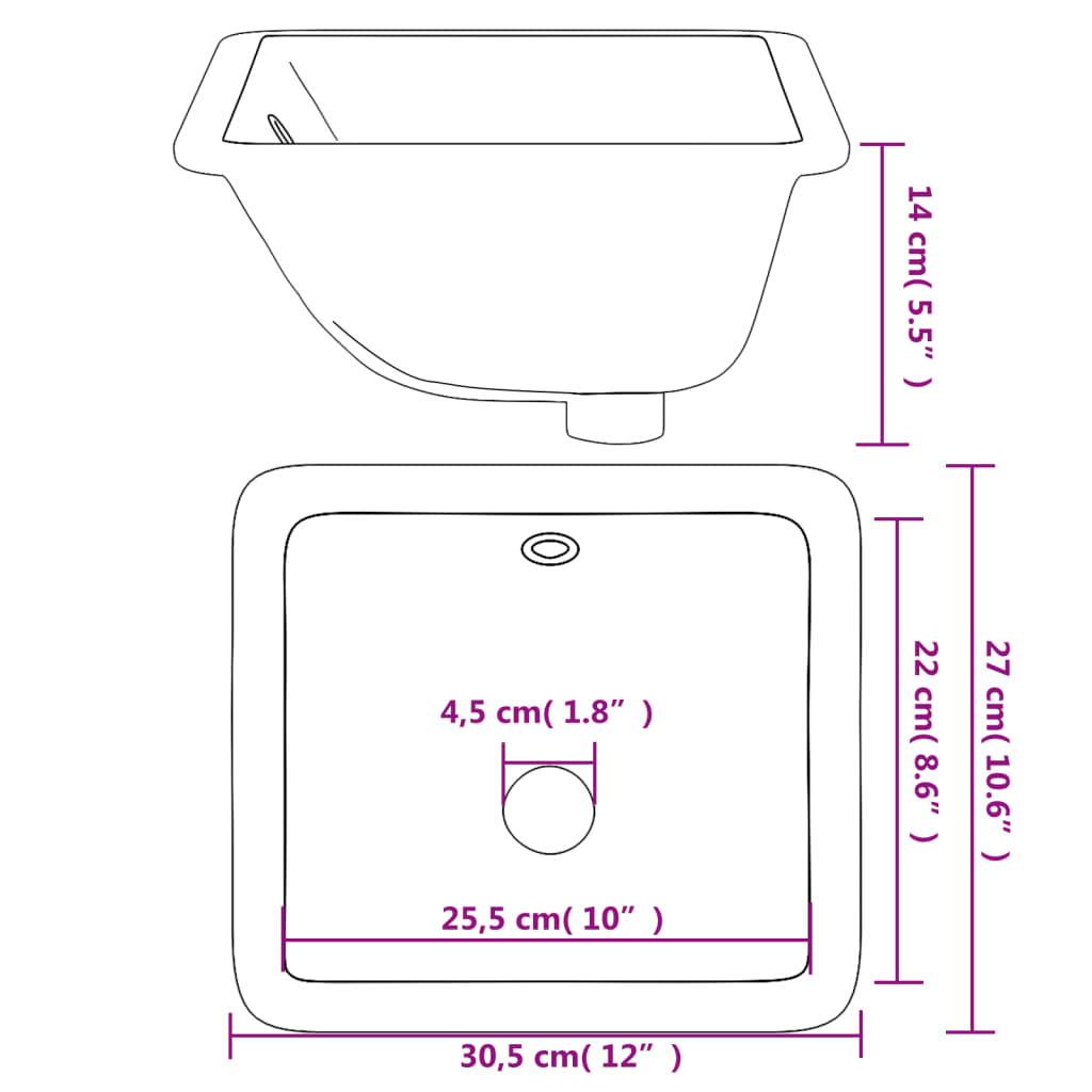 Bathroom Sink White 30.5x27x14 cm Rectangular Ceramic