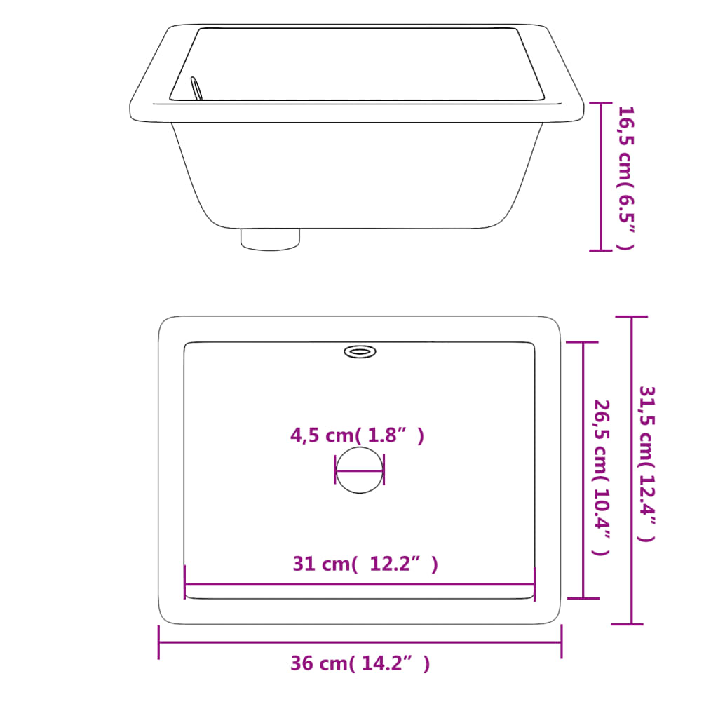 Bathroom Sink White 36x31.5x16.5 cm Rectangular Ceramic