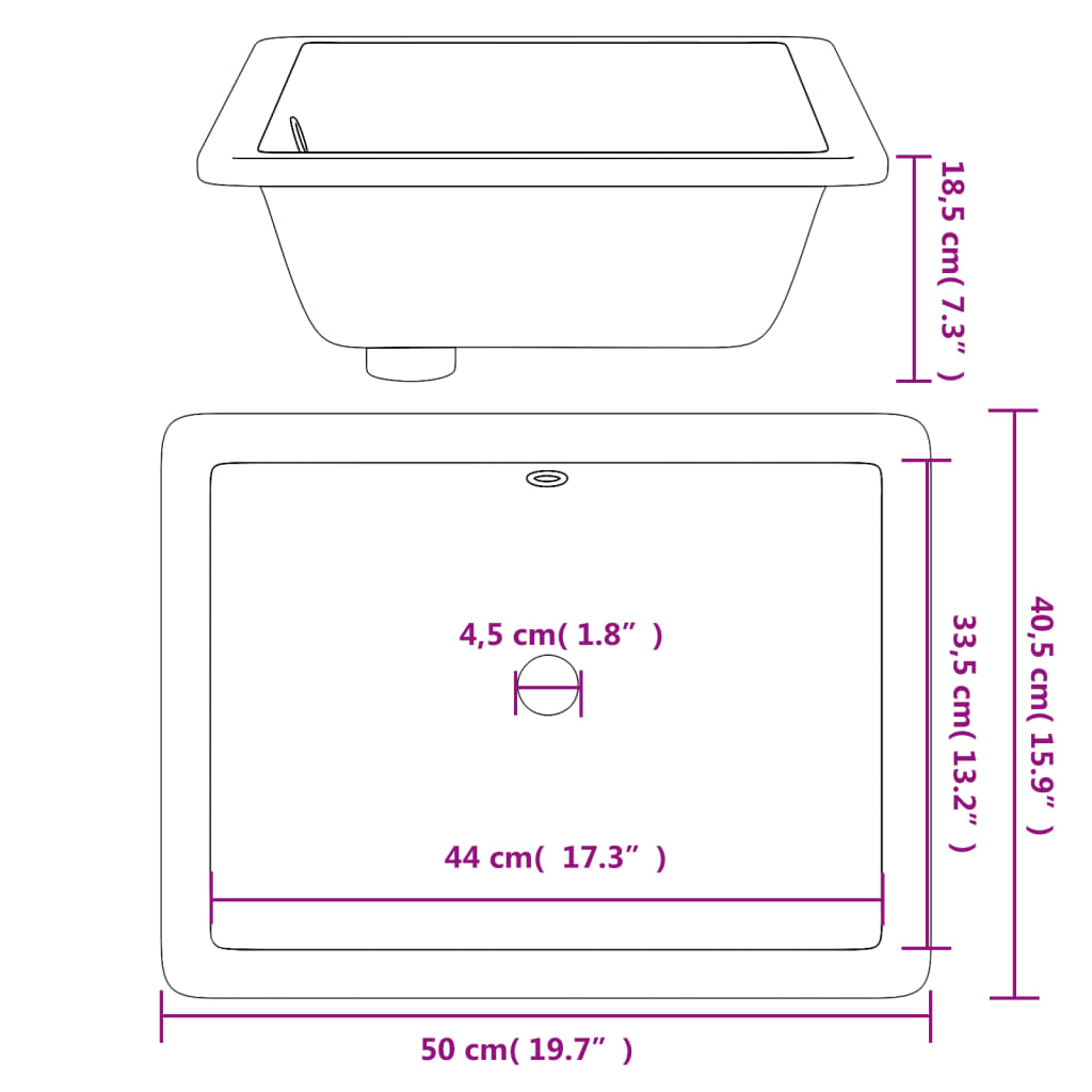 Bathroom Sink White 50x40.5x18.5 cm Rectangular Ceramic