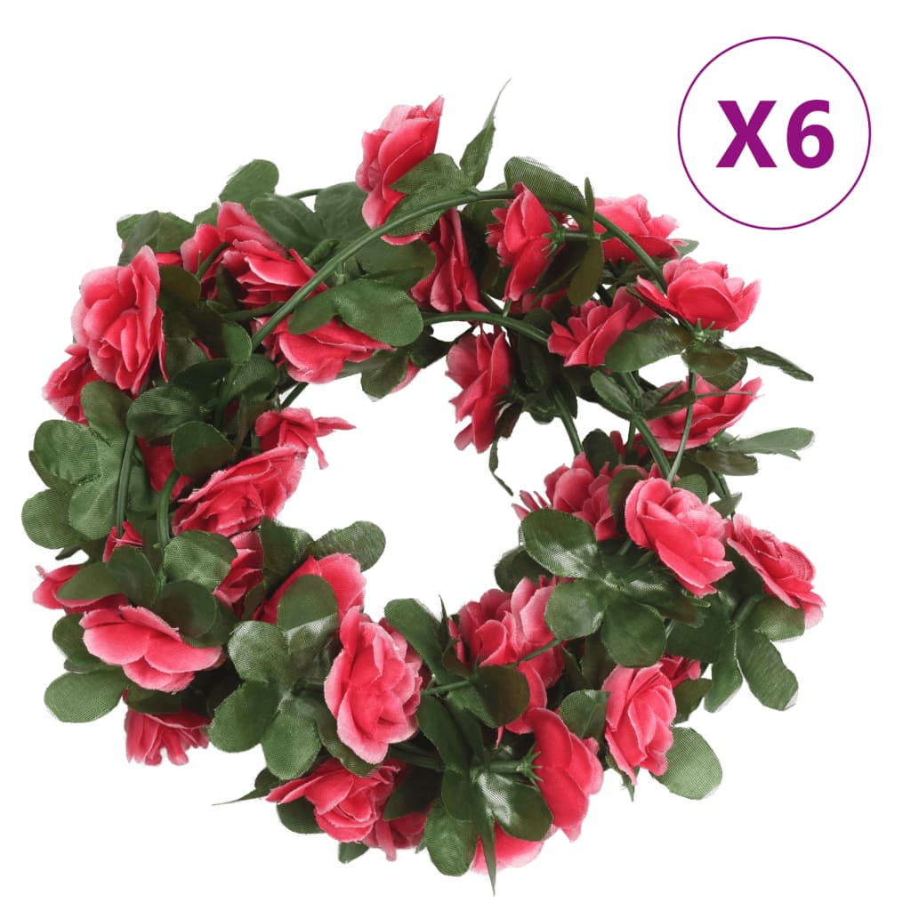 Christmas Flower Garlands 6 pcs Spring Rose Red 250 cm