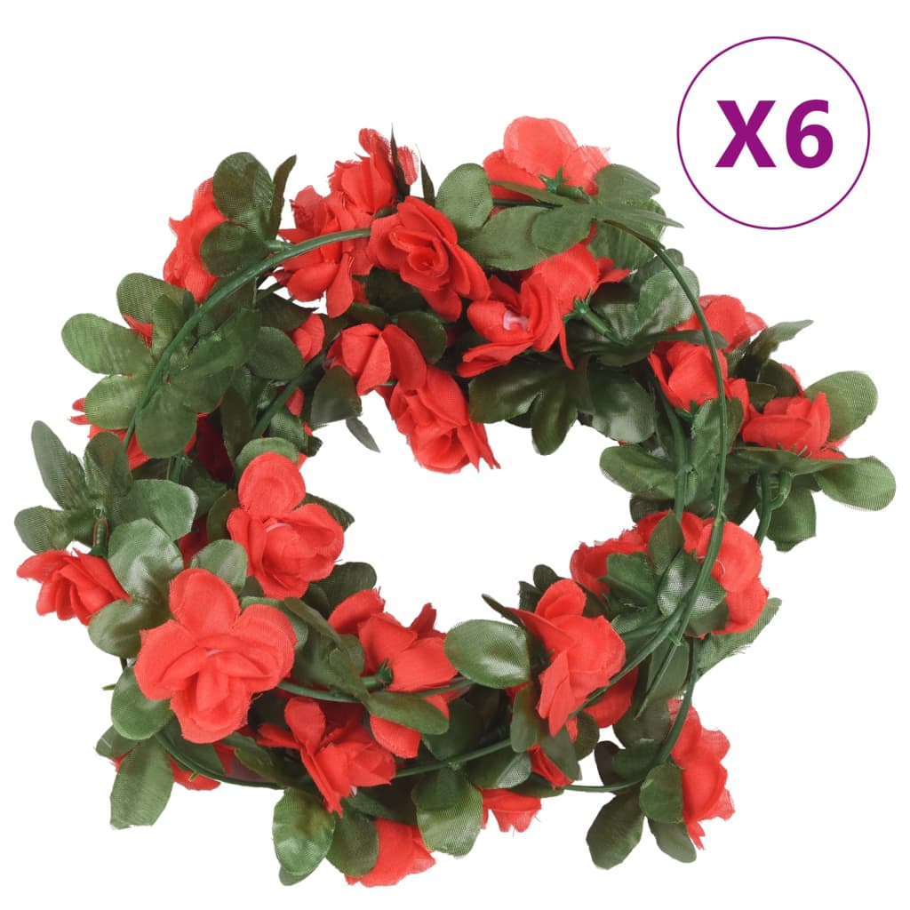 Christmas Flower Garlands 6 pcs Spring Red 250 cm