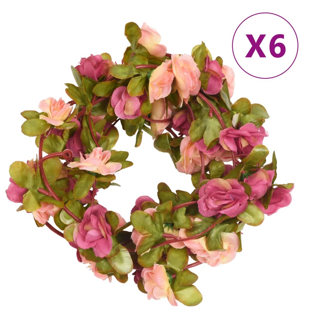 Christmas Flower Garlands 6 pcs Rose Red 250 cm