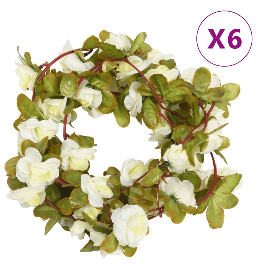 Christmas Flower Garlands 6 pcs White 250 cm