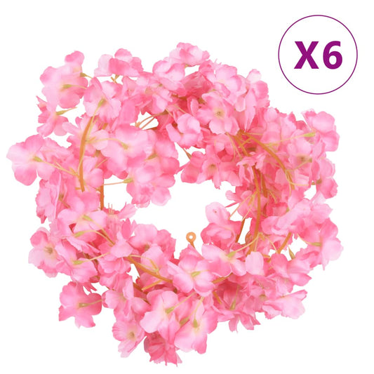 Christmas Flower Garlands 6 pcs Dark Pink 180 cm