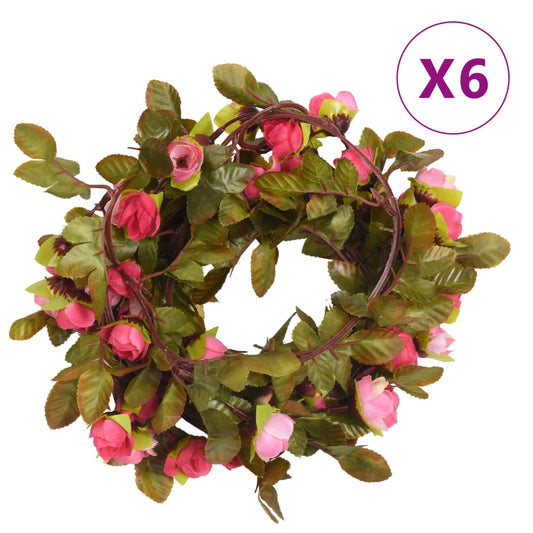 Christmas Flower Garlands 6 pcs Rose 215 cm