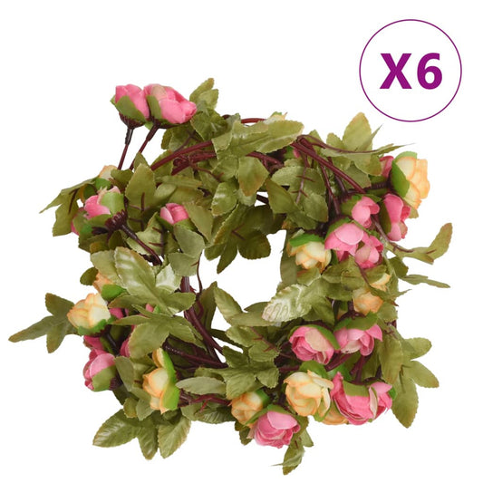 Christmas Flower Garlands 6 pcs Pink 215 cm