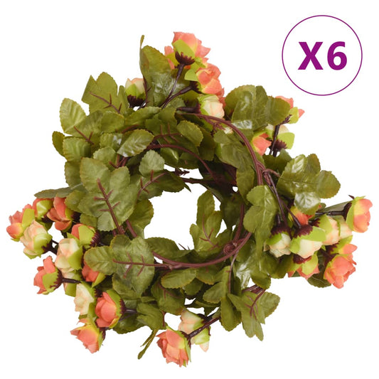 Christmas Flower Garlands 6 pcs Sunset Red 215 cm