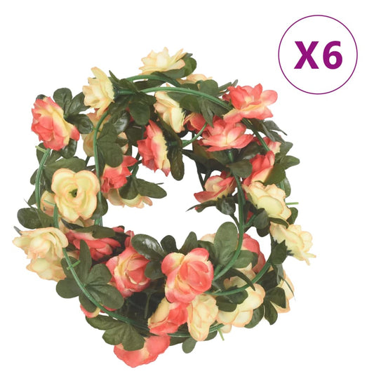 Christmas Flower Garlands 6 pcs Rose and Champagne 240 cm