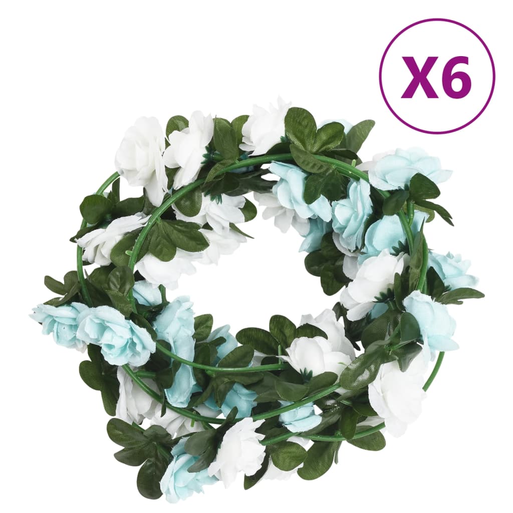 Christmas Flower Garlands 6 pcs Blue and White 240 cm